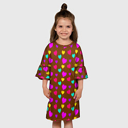 Платье клеш для девочки Сердечки разноцветные, цвет: 3D-принт — фото 2