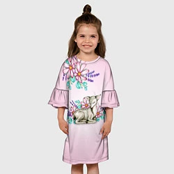 Платье клеш для девочки Олененок в цветах, цвет: 3D-принт — фото 2