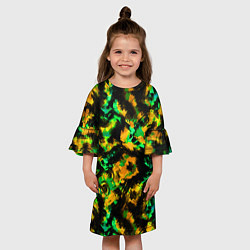 Платье клеш для девочки Абстрактный желто-зеленый узор, цвет: 3D-принт — фото 2