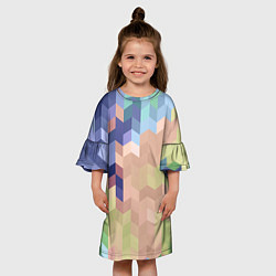 Платье клеш для девочки Абстрактный бежево-синий узор, цвет: 3D-принт — фото 2