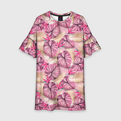 Платье клеш для девочки Розовый тропический узор, цвет: 3D-принт