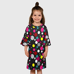 Платье клеш для девочки Разноцветный горох на черном, цвет: 3D-принт — фото 2