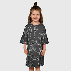 Платье клеш для девочки Узор листочки На темном Фоне, цвет: 3D-принт — фото 2