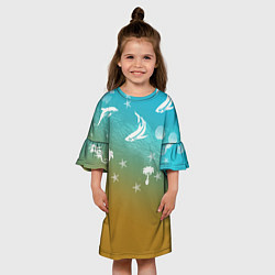 Платье клеш для девочки Морское ассорти, цвет: 3D-принт — фото 2