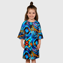 Платье клеш для девочки Желто-синий абстрактный узор, цвет: 3D-принт — фото 2