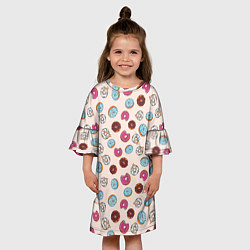 Платье клеш для девочки Пончики донаты паттерн, цвет: 3D-принт — фото 2