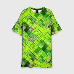 Платье клеш для девочки Ярко-зеленый абстрактный узор, цвет: 3D-принт
