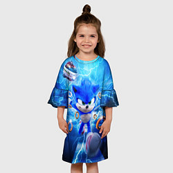 Платье клеш для девочки SONIC СИНИЙ ЁЖ Z, цвет: 3D-принт — фото 2