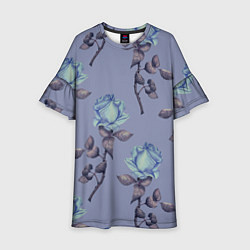 Платье клеш для девочки Голубые розы, цвет: 3D-принт