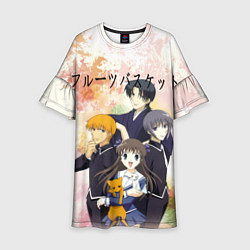 Платье клеш для девочки Корзинка фруктов персонажи, цвет: 3D-принт