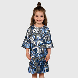 Платье клеш для девочки Синий камуфляж с щупальцами, цвет: 3D-принт — фото 2