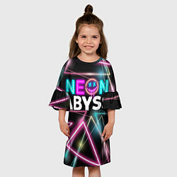 Платье клеш для девочки Неон - Неоновый край, цвет: 3D-принт — фото 2
