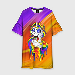 Платье клеш для девочки Единорог Unicorn Rainbow Z, цвет: 3D-принт