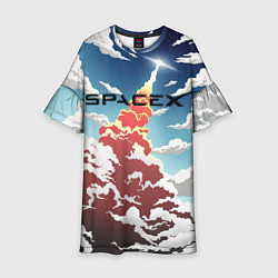 Платье клеш для девочки Ракета SpaceX, цвет: 3D-принт