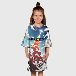 Платье клеш для девочки Ракета SpaceX, цвет: 3D-принт — фото 2