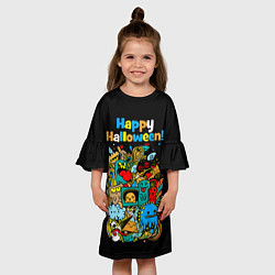 Платье клеш для девочки Монстры празднуют Хеллоуин, цвет: 3D-принт — фото 2