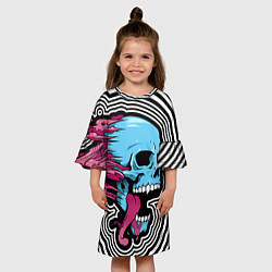 Платье клеш для девочки Летящий череп, цвет: 3D-принт — фото 2