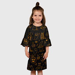 Платье клеш для девочки ХЕЛЛОУИН ПАТТЕРН КОТИКИ HALLOWEEN KITTY, цвет: 3D-принт — фото 2