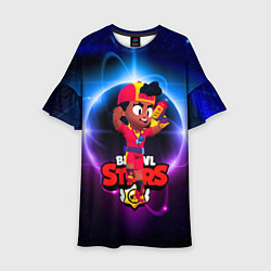 Платье клеш для девочки Мэг Brawl Stars прыжок в космосе, цвет: 3D-принт