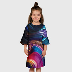 Платье клеш для девочки Цветные неоновые волны, цвет: 3D-принт — фото 2