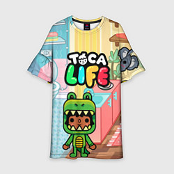Платье клеш для девочки Toca Life: Crocodile, цвет: 3D-принт