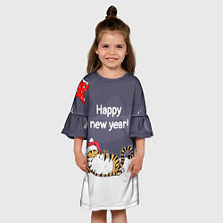Платье клеш для девочки Happy New Year 2022 Тигр, цвет: 3D-принт — фото 2