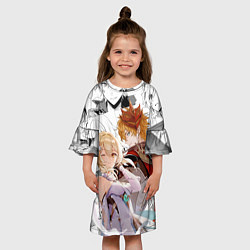 Платье клеш для девочки Люмин и Тарталья на фоне манги, цвет: 3D-принт — фото 2