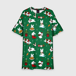 Детское платье Новогодний паттерн с зайчиками