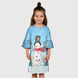Платье клеш для девочки Снеговик в снежном дворике, цвет: 3D-принт — фото 2