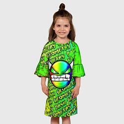 Платье клеш для девочки Geometry Dash: Acid Green, цвет: 3D-принт — фото 2