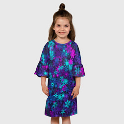 Платье клеш для девочки Неоновые снежинки, цвет: 3D-принт — фото 2