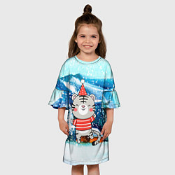 Платье клеш для девочки Тигренок в заснеженную погоду, цвет: 3D-принт — фото 2