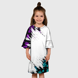 Платье клеш для девочки НОВОГОДНИЕ НЕОНОВЫЕ СНЕЖИНКИ 2022, цвет: 3D-принт — фото 2