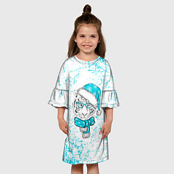 Платье клеш для девочки Зимний Тигр в шарфе, цвет: 3D-принт — фото 2