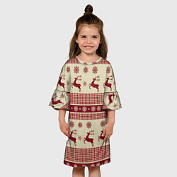 Платье клеш для девочки Вязанный узор с оленями, цвет: 3D-принт — фото 2