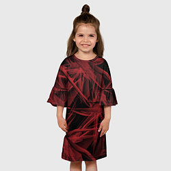 Платье клеш для девочки Красная абстракция цветы, цвет: 3D-принт — фото 2