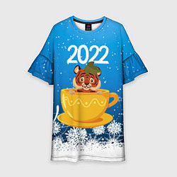 Платье клеш для девочки Тигр в кружке Новый год 2022, цвет: 3D-принт