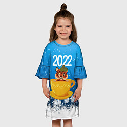 Платье клеш для девочки Тигр в кружке Новый год 2022, цвет: 3D-принт — фото 2