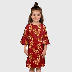 Платье клеш для девочки Золотые веточки на ярко красном фоне, цвет: 3D-принт — фото 2