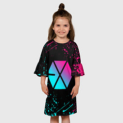 Платье клеш для девочки EXO BAND NEON LOGO НЕОНОВЫЕ БРЫЗГИ КРАСОК, цвет: 3D-принт — фото 2