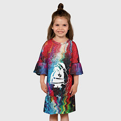 Платье клеш для девочки Дед Мороз и северное сияние, цвет: 3D-принт — фото 2