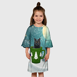 Платье клеш для девочки Черный кот в кружке, цвет: 3D-принт — фото 2
