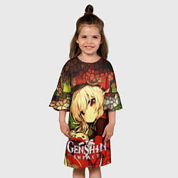 Платье клеш для девочки Кли - искорка из Genshin Impact, цвет: 3D-принт — фото 2