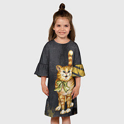Платье клеш для девочки Полосатый кот на асфальте, цвет: 3D-принт — фото 2