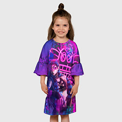 Платье клеш для девочки League Of Legends Arcane ДЖИНКС НЕОНОВАЯ КРАСКА, цвет: 3D-принт — фото 2