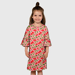 Платье клеш для девочки Вишня Черешня паттерн, цвет: 3D-принт — фото 2