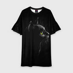 Платье клеш для девочки Черный кот на черном фоне, цвет: 3D-принт