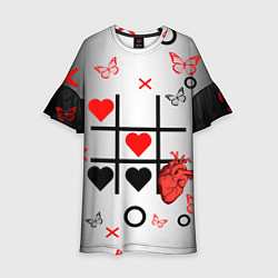 Платье клеш для девочки Крестики нолики сердцами, цвет: 3D-принт