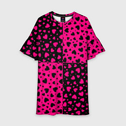 Платье клеш для девочки Черно-Розовые сердца, цвет: 3D-принт