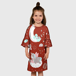 Платье клеш для девочки Единорог на облакеспящий единорог, цвет: 3D-принт — фото 2